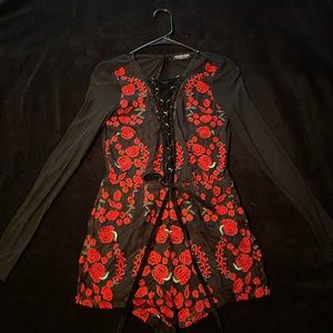 Rose Printed Mesh Romper